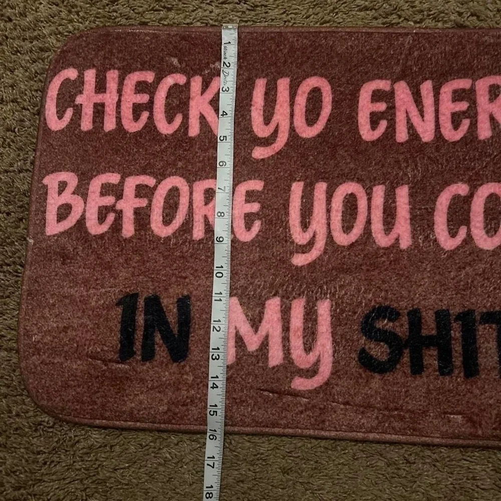Check Yo Energy Graphic Bath Mat Non Slip Small Area Rug Maroon Pink 24x16